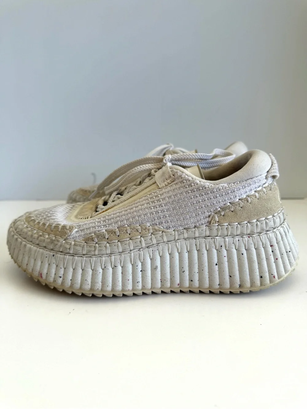 Chloé Nama Low Top Sneakers White Knit Platform Shoes Women’s EU 36 US 6